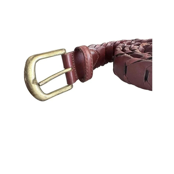 Men's Brown Full Grain Cowhide Leather Laced Link Belt Size 36 - Picture 3 of 6